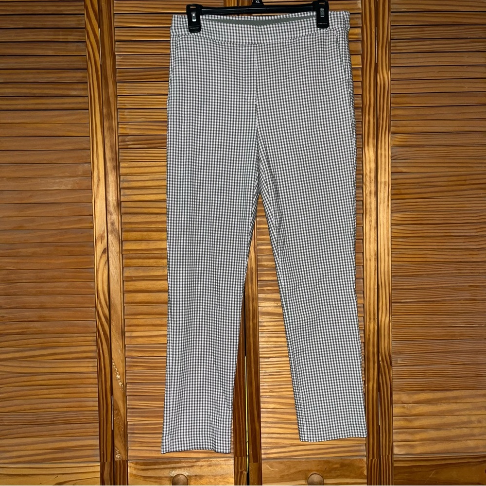 Nicole Miller Pull On Green And Pink Check Elastic Waist Ankle Pants Size 8
